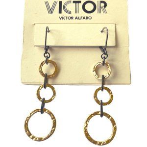 Victor Alfaro Golden Circles Dangle Earrings NEW